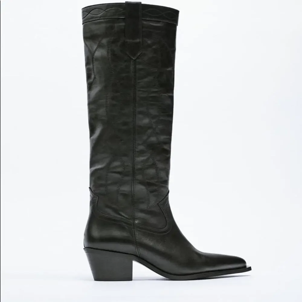 ZARA BLOGGER FAVORITE LEATHER COWBOY BOOTS BLACK
